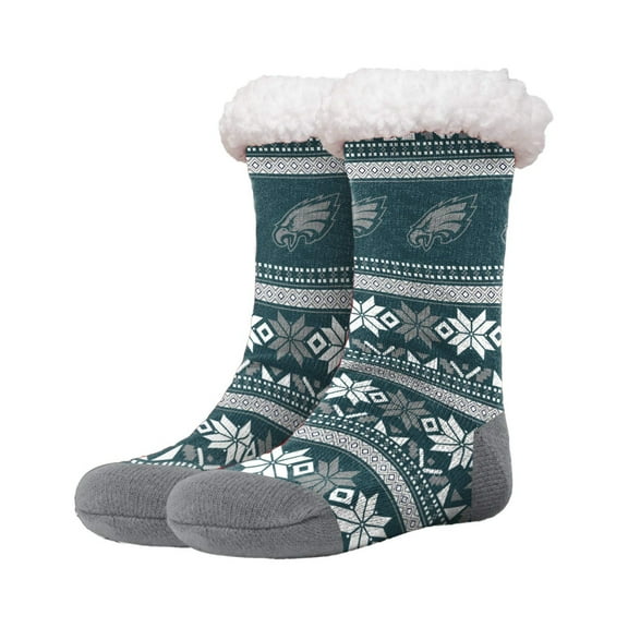 FOCO NFL Philadelphia Eagles Fair Isle Footy Slippers None-Skid Bottom