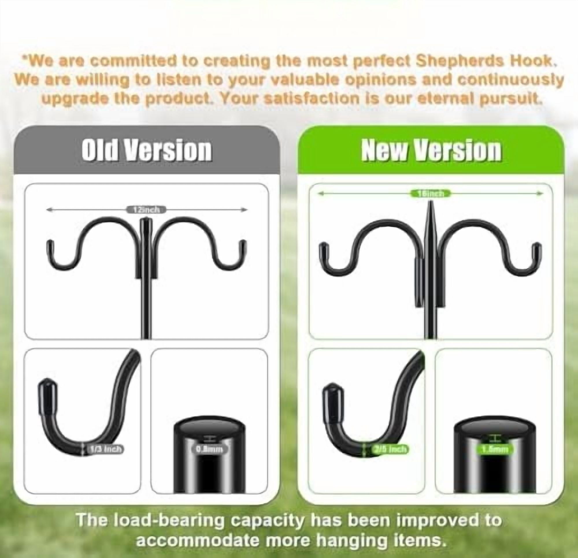 Double Shepherds Hook for Outdoor, 108 Inch Heavy Duty Bird Feeder Pole 3/4 Inch Thick Garden Hooks for Hanging Hummingbird Feeder, Plant Baskets, Solar Light Lanterns, 1 Pack