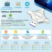 iDiskk MFi Certified 4 in 1 Photo Stick 128GB Flash Drive for Photo & Video Backup, File Save & Transfer, USB & Multiport Connection