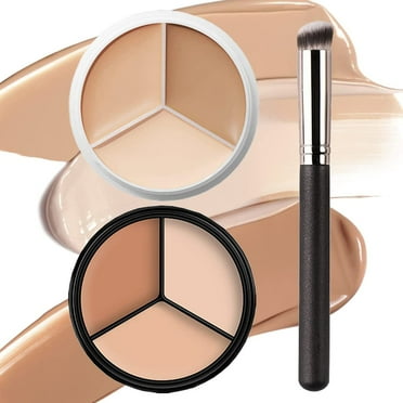 Firstfly 2 Set 3 Color Correcting Concealer Palette, Makeup Cream Contour Palette with Brush, Contouring Foundation Highlighting Color Corrector Palette for Dark Circles, Redness, Acne, Blemish