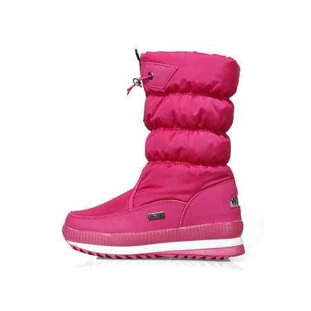 

Crocowalk Girl Warm Booties Plush Lined Snow Boot Zip Up Winter Boots Non-Slip Mid Calf Shoes Kids Breathable Comfort Casual Bootie Rose Red 4Y