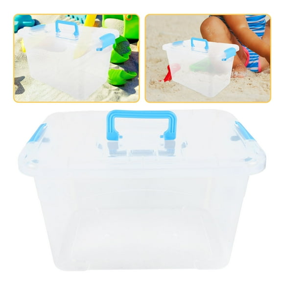 NICEXMAS Portable Sandbox Storage Box Clear Plastic Sand Tray with Handle for Secure Small Item Organization