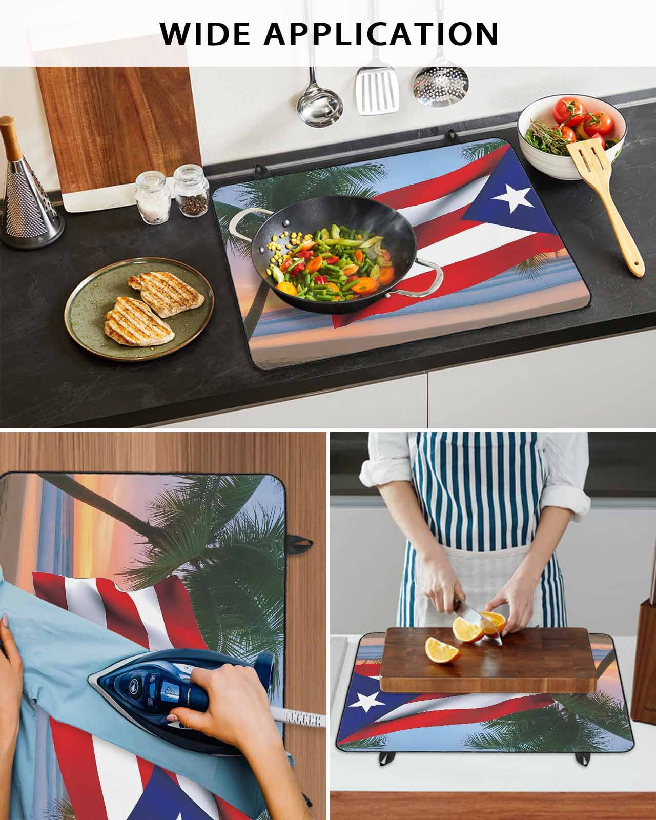 Large Induction Cooktop Protector Mat USA Flag Stove Top Covers for Electric Stove, Vintage Puerto Rico Sandy Palm Tree Ocean Decorative Stove Burner Cover Mats, Glass Top Stove Cover