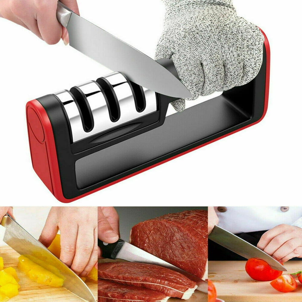 Amerteer Knife Sharpener for Straight and Serrated Knives, 3Stage