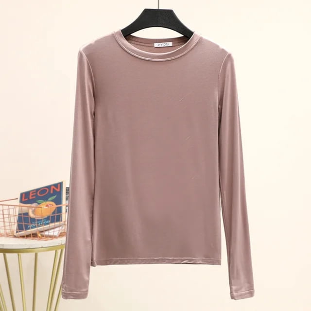 LNGOOR Modal T-Shirt Basique Uni Col Rond Manches Longues Femmes Automne Tee-Shirt de Base T-Shirt Assorti Grande Taille