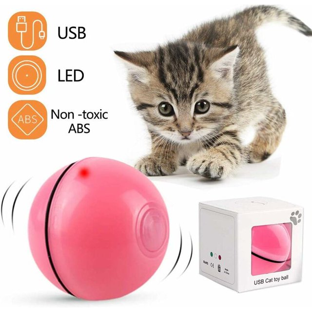 Juguete interactivo para gatos NQ Bola giratoria 360 grados LED carga USB Rosa