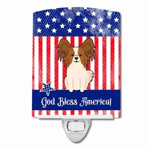 Caroline's Treasures BB3073CNL PatrioticPapillon Red White Ceramic Night Light, 6x4x3", multicolor