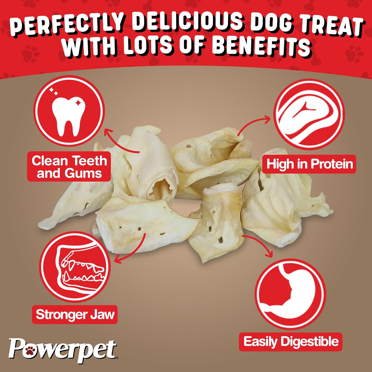 Powerpet Beef Ears, Dental Treats for Dogs - High Protein, Low Fat - 50 Pieces Bag