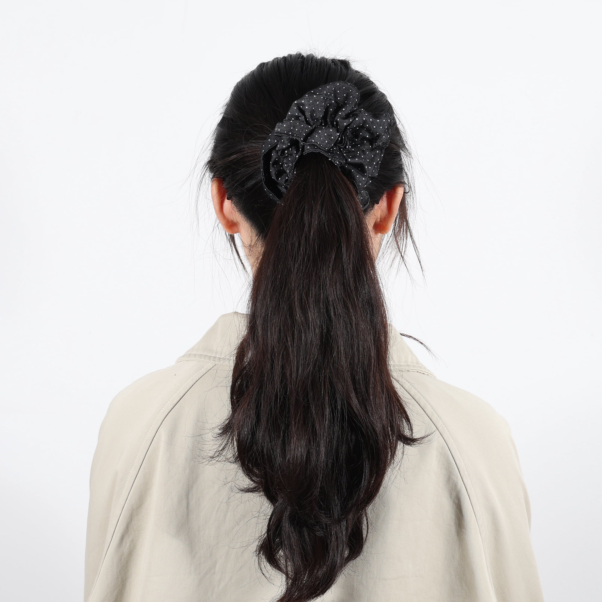 Unique Bargains Double Layer Denim Hair Ties Fashionable Style Black Large