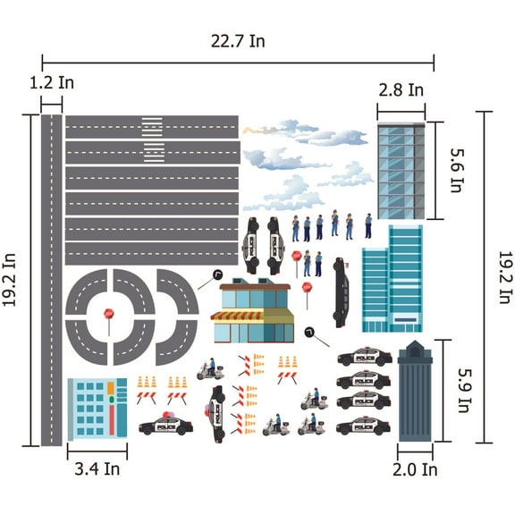 THE CITY - Removable Stick And Peel Home Art City Police Station Design Vinyl Wall Decal Sheet - Multicolor Bedroom Decor DIY Police Station Adjustable Stickers Adhesive Home Wall Decor 22.7" x 19.2"