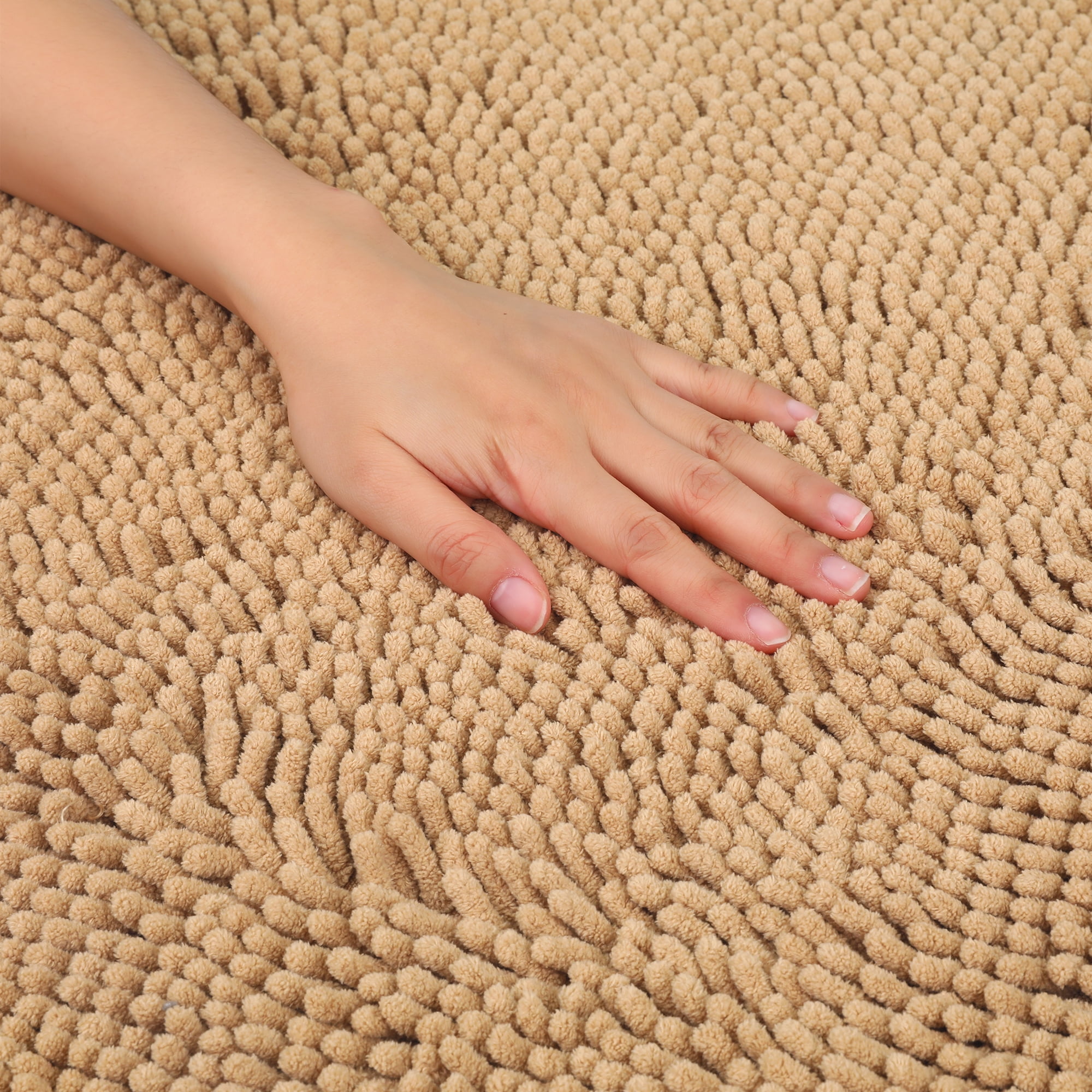 Unique Bargains 2 Pcs Oval Plush Mat Non Slip Washable Rug Khaki 16" x 24"