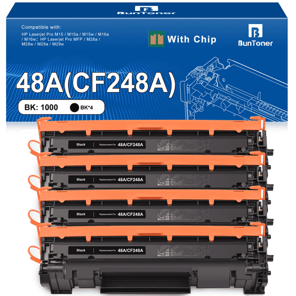48A Toner Cartridge Compatible for HP 48A CF248A  for Laserjet Pro M15w M15a M16w M16a MFP M29w M29a M28w M28a Printer (4 Black)