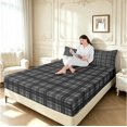 thumbnail image 3 of Manfei Black Gray Checkered King Sheets,Geometric Check Bedding,,4 Pieces,1 Flat Sheet,1 Fitted Sheet and 2 Pillowcases, 3 of 6