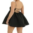 thumbnail image 4 of PENGXIANG Women Y2k Flare Mini Dress Spaghetti Strap Rhinestone Ruffle Short Dress Sleeveless Lace Bodycon Party Dresses Black M, 4 of 4