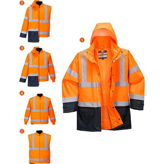 Portwest US768 Hi-Vis Executive 5-in-1 Reflective Safety Jacket Orange/Navy, XX-Large