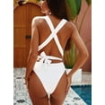thumbnail image 2 of Hotian Women Plunge V Neck Self Tie One Piece Monokini Swimsuit White M, 2 of 6
