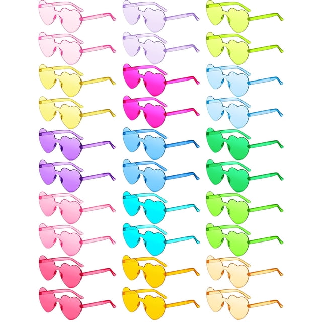 Gafas de sol Colzzy en forma de corazón sin montura, 30 unidades, transparentes