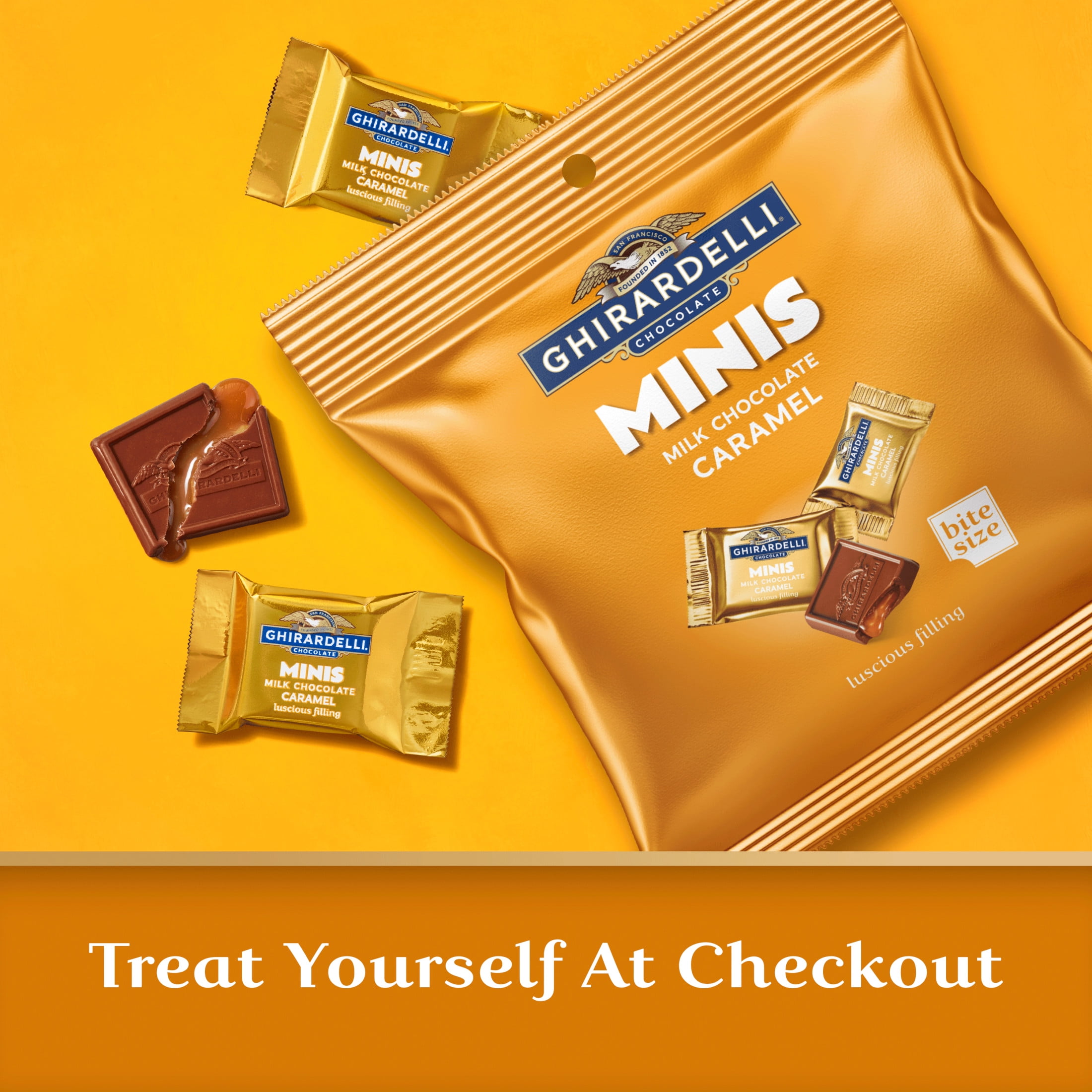 GHIRARDELLI Milk Chocolate Candy Minis with Caramel Filling, 1.9 oz Pouch