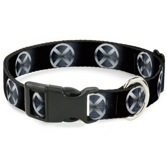 Marvel Comics Pet Collar, Dog Collar Plastic Buckle, X Men X Icon Black Silvers, 7 to 8.5 Inches 0.5 Inch Wide