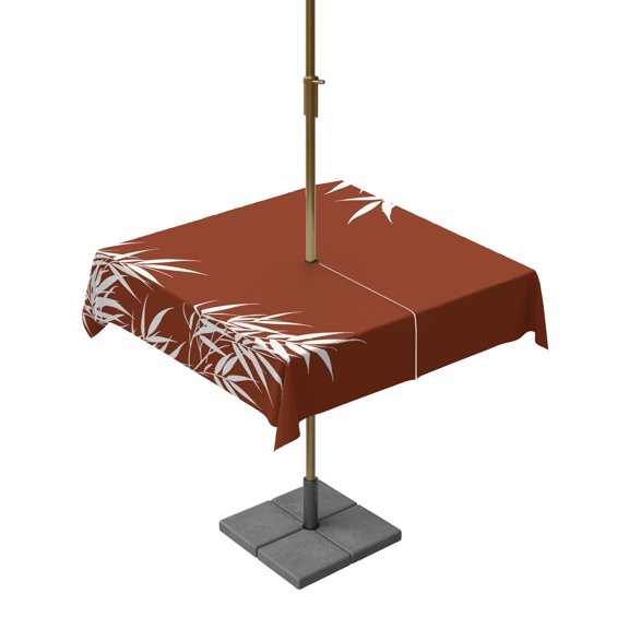 Outdoor Tablecloth with Umbrella Hole for Patio/Picnic/Party/Camping, Eastern Leaves Waterproof Table Cloth Square Cover Washable, Vintage Red Brown Natural Branches Plants (60"x 60")