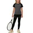 thumbnail image 4 of ITSAME Girls Athletic Outfit 3-Piece, School Uniform Crewneck Shirt with Shorts and Pants Kids Quick-Dry Sport Set Dark Gray 14-15T, 4 of 5