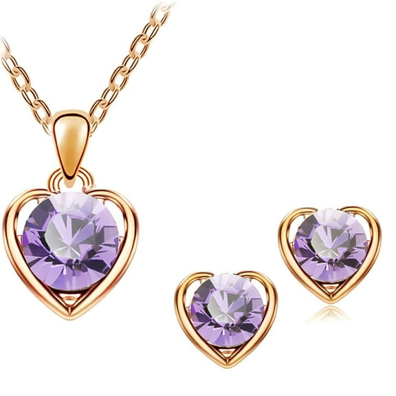 DESIGNICE Jewelry Sets,Feminine Charm Heart Necklace,Perfectly Matched Earrings Bracelet,Purple