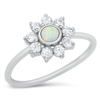 CHOOSE YOUR COLOR Clear CZ White Simulated Opal Mandala Flower Ring .925 Sterling Silver Band Female Size 6
