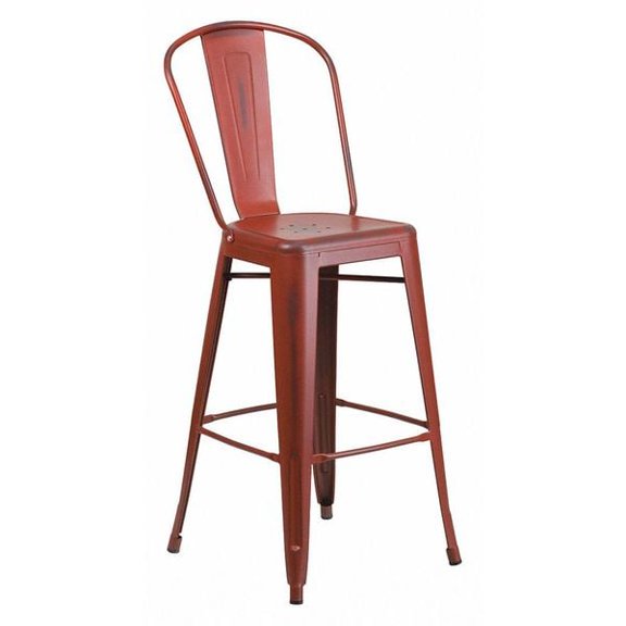 Flash Furniture Commercial Grade 30" High Distressed Kelly Red Metal Indoor-Outdoor Barstool with Back