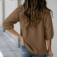 thumbnail image 4 of CFLVAEK Waffle Knit Tops for Women Loose Fit Eyelet 3/4 Sleeve Blouses Casual V Neck Pullover Tops Solid Color Going Out Vcation Shirts Brown XXL, 4 of 9