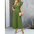 thumbnail image 6 of aidice Dressy Jumpsuits for Women Office V Neck Ruffle Cap Sleeve Ruched Cropped Wide Leg Pants Rompers, 6 of 8