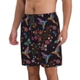 thumbnail image 2 of KLL Humming Bird And Tropical Flowers Men's Casual Summer Beach Shorts Hawaiian Shorts with Pockets-Large, 2 of 5