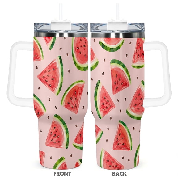 Watermelon Fruit 40oz Travel Tumbler With Lid And Straw Pink Stainless Steel Insulated Cup