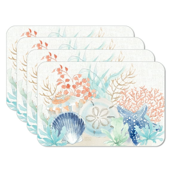 CounterArt "Seaside Sea Shells" 4-Pack Reversible Flexible Plastic Tabletop Placemats