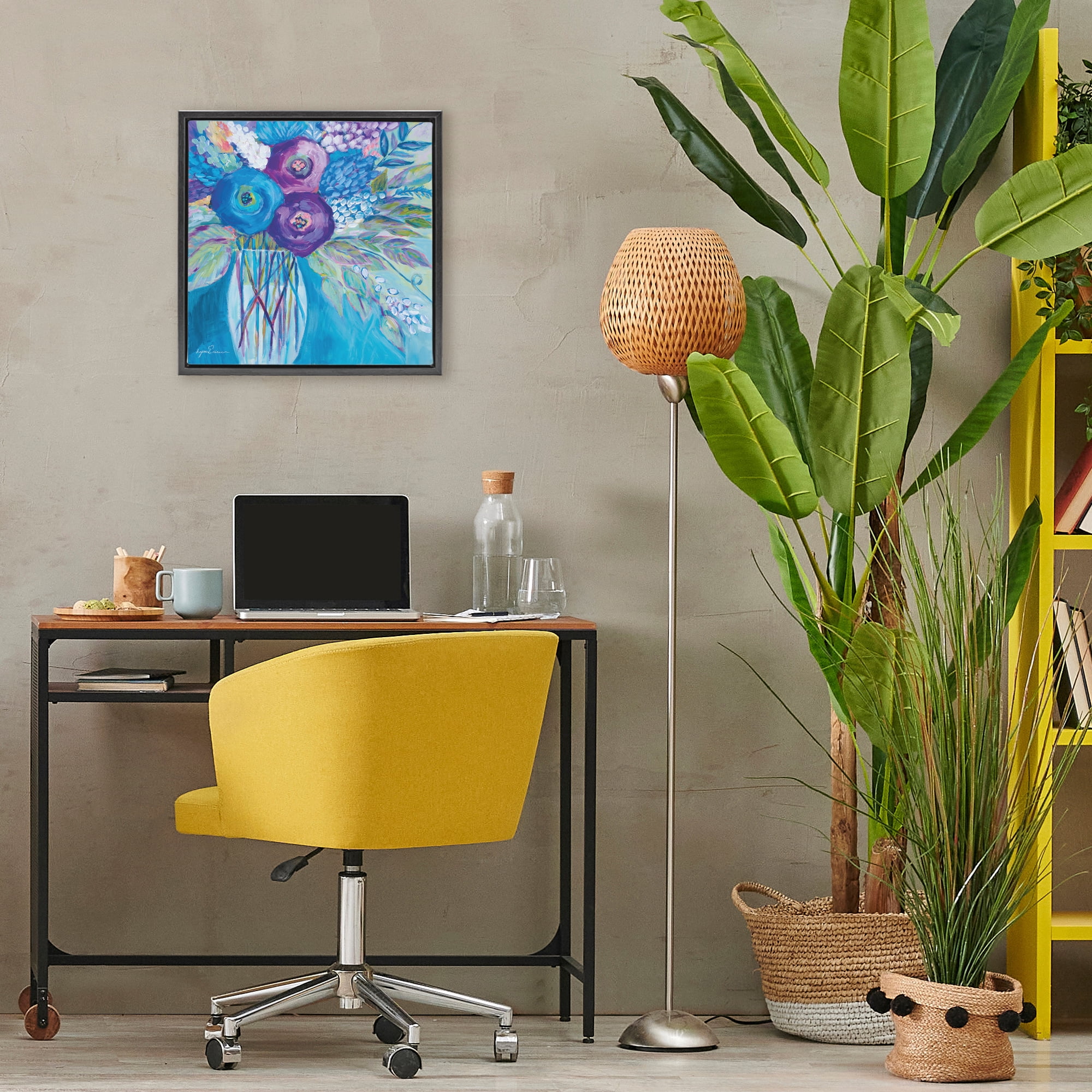 Stupell Industries True Blue Flower Bouquet Black Framed Floater Canvas Wall Art, design by Lynn Ericson Fine Art