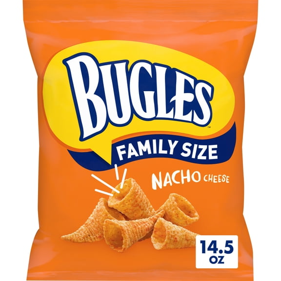 Bugles Nacho Cheese Crispy Corn Snacks, Family Size Snack Bag, Salty Snack, 14.5 oz