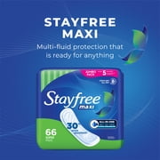 Stayfree Maxi Super Pads Wingless, Unscented, 66 Ct, Absorbs 30% More, Multi-Fluid Absorption, Comfortably Dry for up to 8 Hours