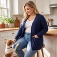 thumbnail image 2 of GRACE & GRANDEUR Women's Plus Size Open Front Long Sleeves Sweater Mid Length Cardigan 2X Dark Blue, 2 of 8