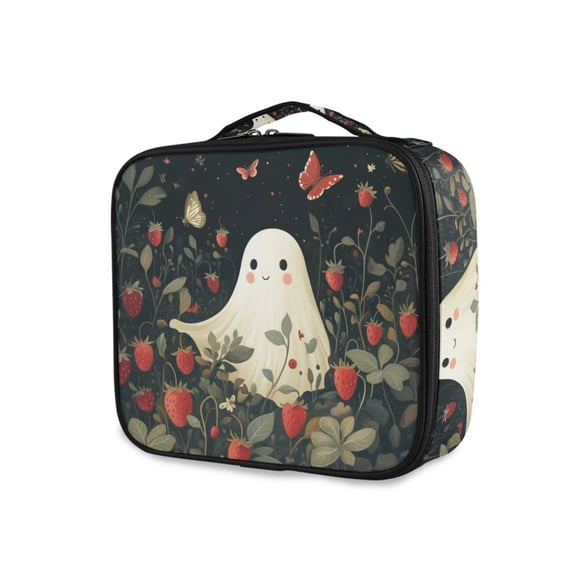 FORMRS Travel Makeup Bag Large Capacity Train Case Cosmetic Organizer with Adjustable Dividers, Happy Ghost