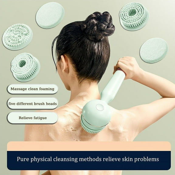 Electric bath brush, massage brush, 5 brush heads, rechargeable Skin Scrubber