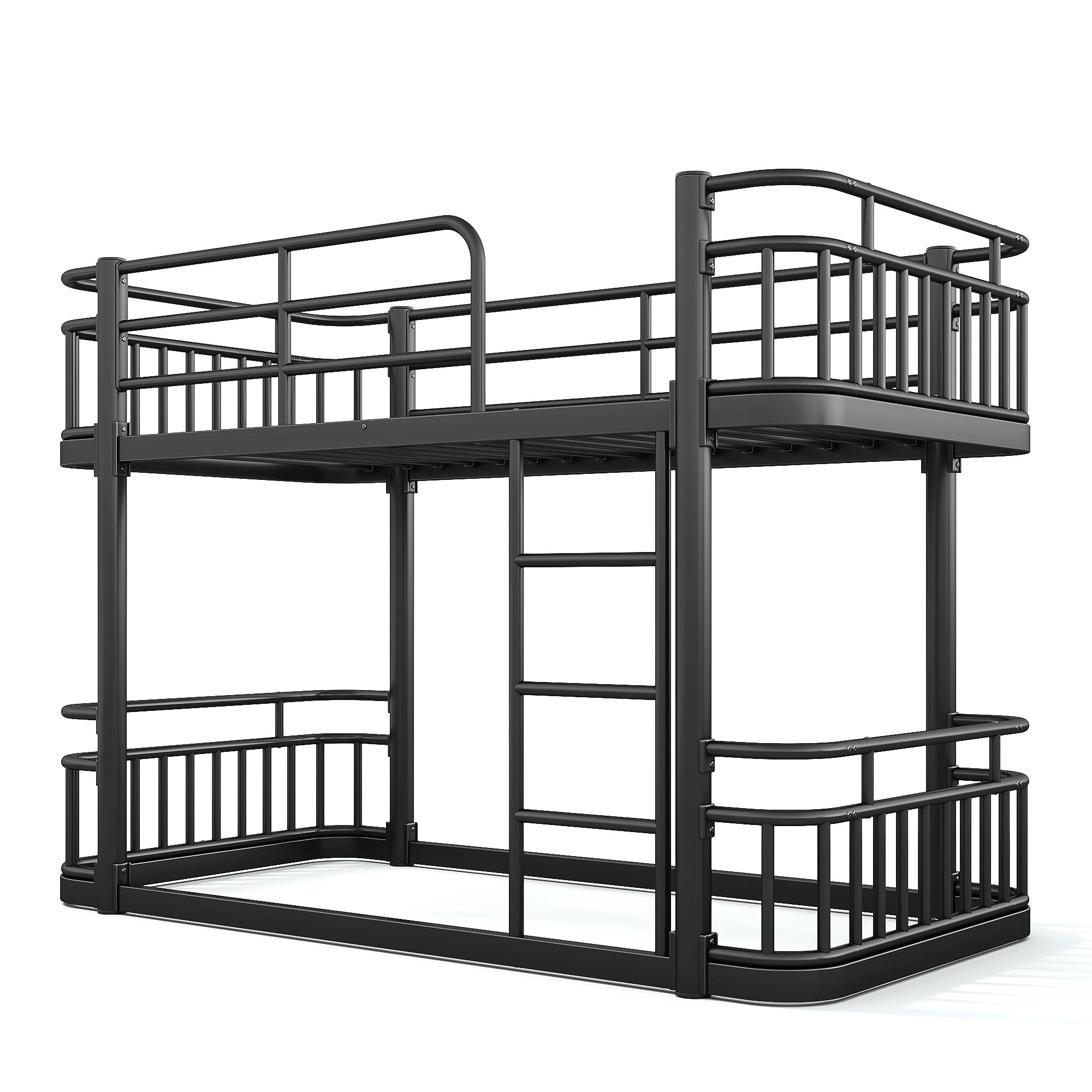 Leumius Twin over Twin Bunk Bed Frame with Ladders & Guardrails, Upgraded Round-Pipe Metal Frame, Stylish & Versatile for Any Room,Black