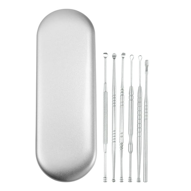 6uds Inoxidable Acero Oído Limpieza Herramienta Juego, Oído Limpiador Oído Cuidado Juego, con Almacenamiento Estuche, Plateado Tono