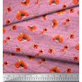 thumbnail image 2 of Soimoi Pink Rayon Fabric Text & Poppy Floral Print Sewing Fabric Yard 56 Inch Wide, 2 of 3