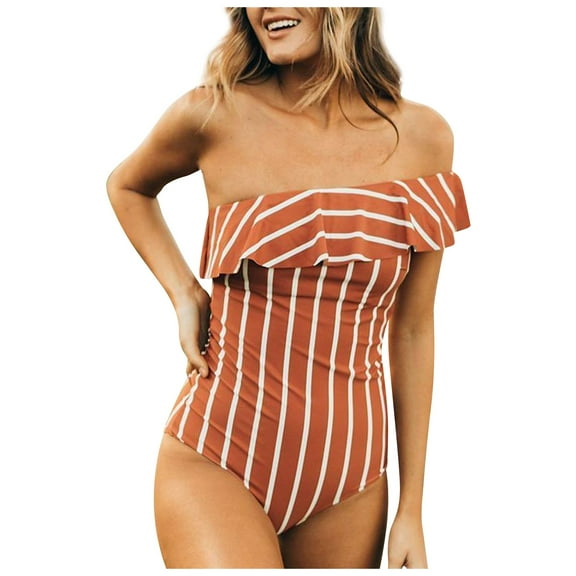 Swimsuits for Women,Women's One-Piece Swimsuit Slim Ruffle Smocked One Shoulder Beachwear Red L(L)
