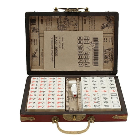 Mahjong Set with Box, Light Portable Vintage Traditional Chinese Mahjong, Including 2 Mahjong Without Printing