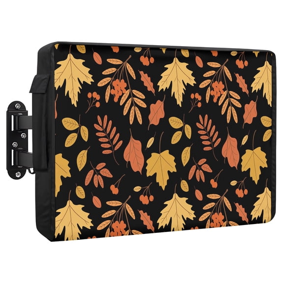 Retro Autumn Waterproof Outdoor TV Cover, Maple Leaf Thanksgiving Black Background Outside Weatherproof TV Enclosures for 36 to 39 Inch LCD Television Shield Flat Screen Protectors