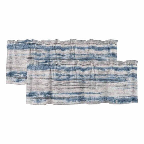 2 Pack Vintage Blue Grey Valance for Window Modern Retro Abstract Art Kitchen Valance Rod Pocket Short Curtain Topper Decorative Window Treatment for Living Room Bedroom 60"x18"