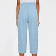 thumbnail image 7 of Linen Pedal Pushers for Women Lightweight Summer Side Buttons Linen Capri Pants Casual Elastic Waist Gauze Pants Sky Blue S, 7 of 7