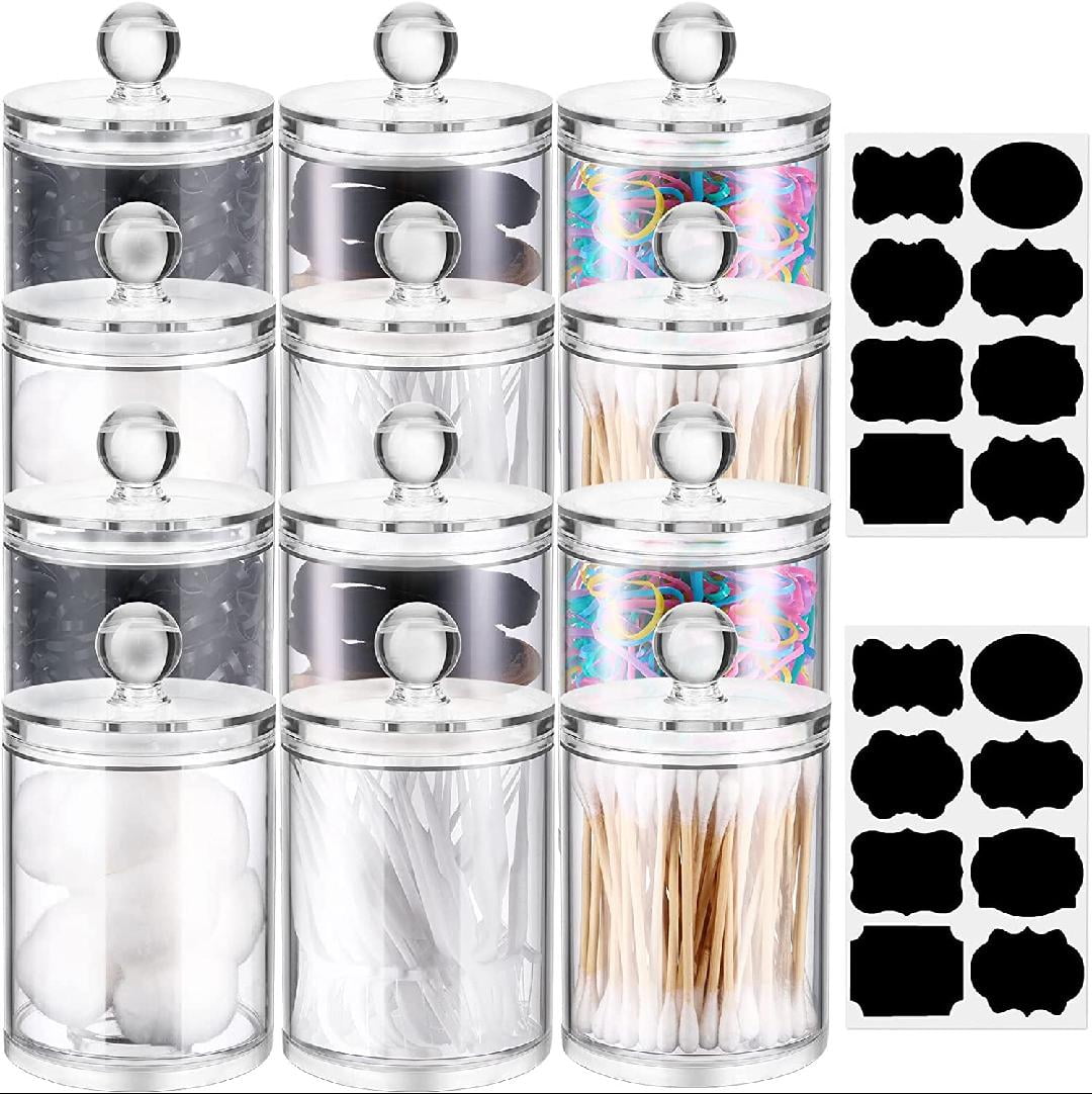 12 Pack Cotton Ball Dispenser Clear Apothecary Jars with Labels Acrylic