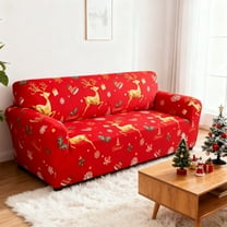 Cinvoph Christmas Couch Covers Washable, Warm Soft Reindeer Slipcovers for 2-3 Cushion Sofa, Non Slip Jacquard Sofa Cover Furniture Protector Decor for Winter Xmas Living Room, Red