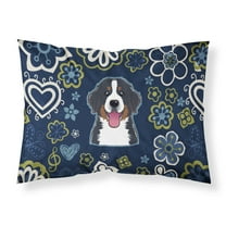 Carolines Treasures BB5088PILLOWCASE Blue Flowers Bernese Mountain Dog Fabric Standard Pillowcase Standard multicolor